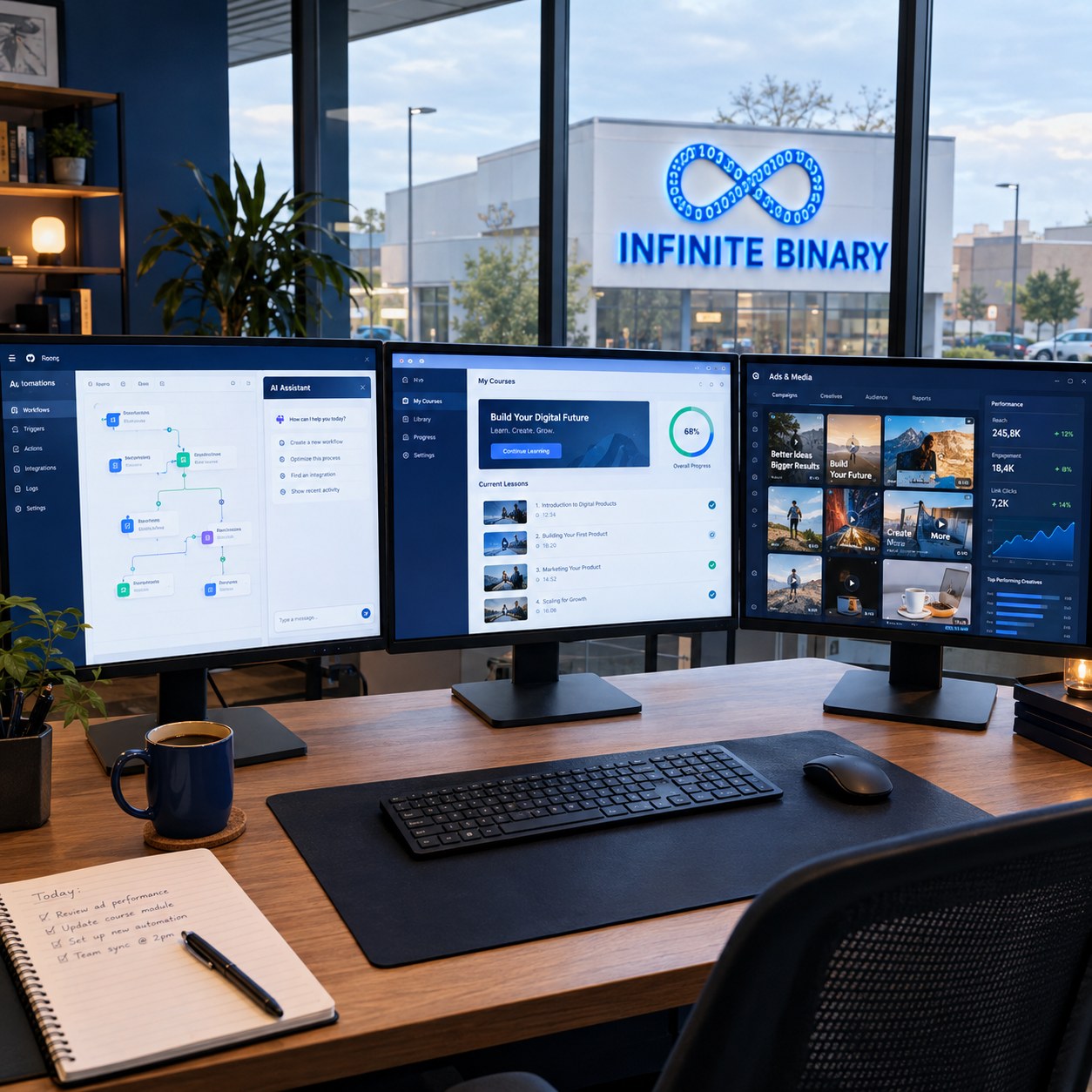 A small team gathered around a monitor in a bright studio