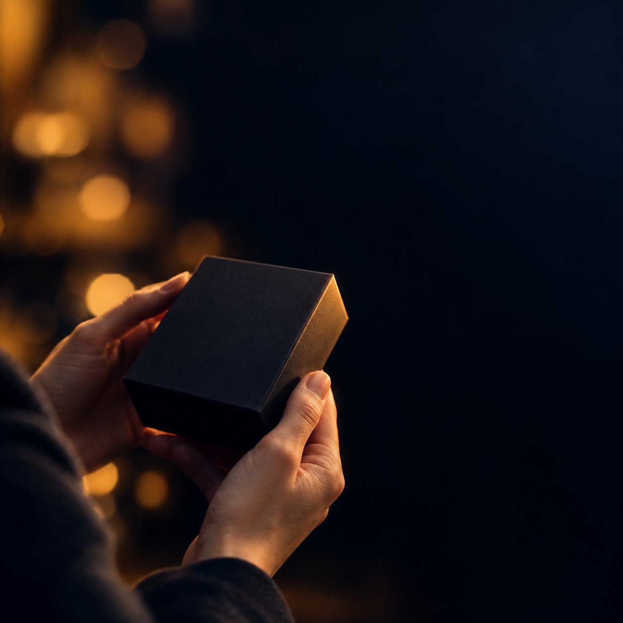 Hands holding a black product box
